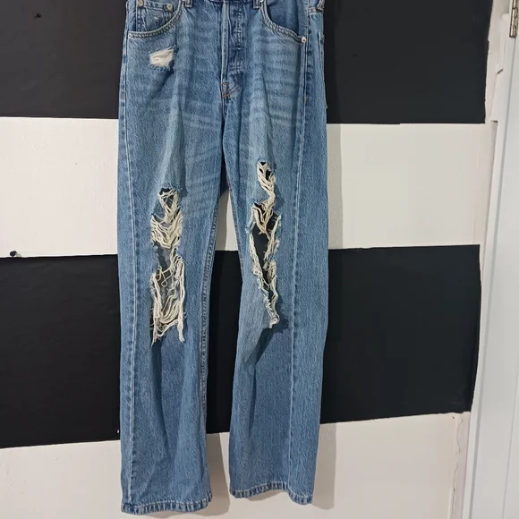 Aeropostale Women 90's baggy medium blue destroyed jeans - Picture 3 of 15